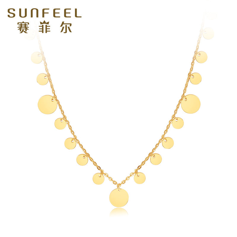 Collier pendentif disque en or 18 carats de SUNFEEL : une chaîne de clavicule chic et élégante pour votre petite amie à la mode