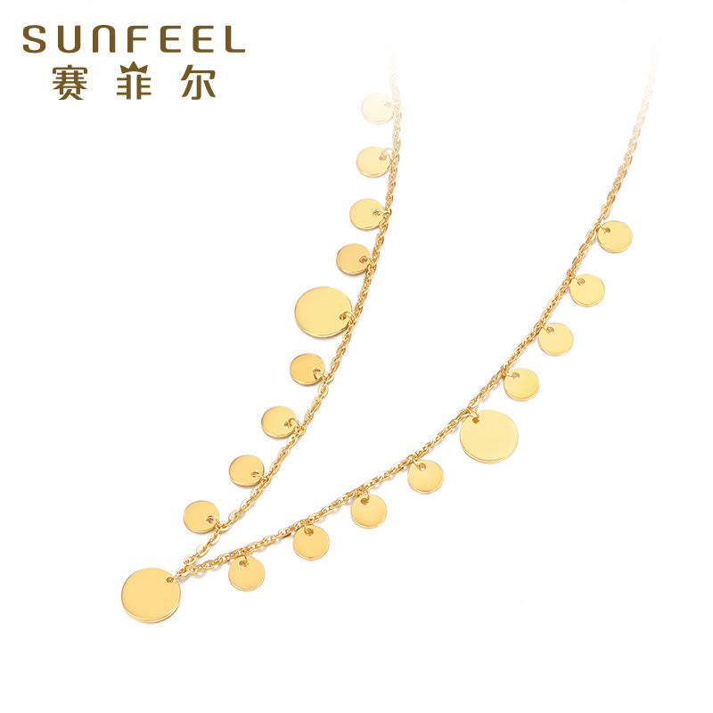 Collier pendentif disque en or 18 carats de SUNFEEL : une chaîne de clavicule chic et élégante pour votre petite amie à la mode