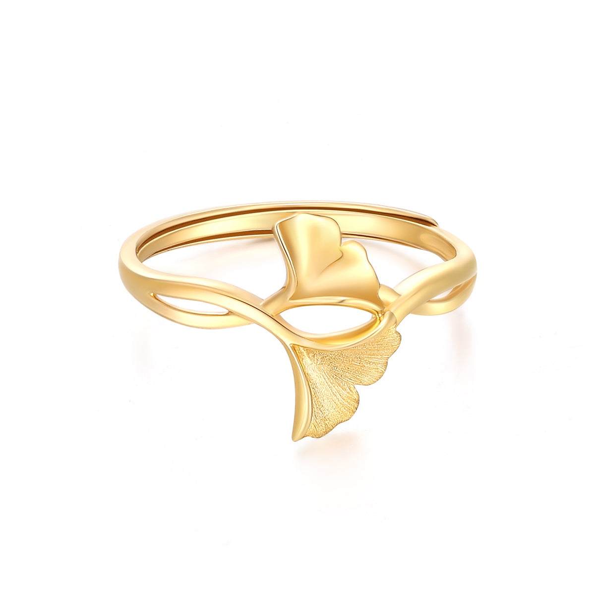 Bague ajustable exquise en or 18 carats avec feuille de ginkgo pour elle – Un cadeau de haute joaillerie inspiré de la nature