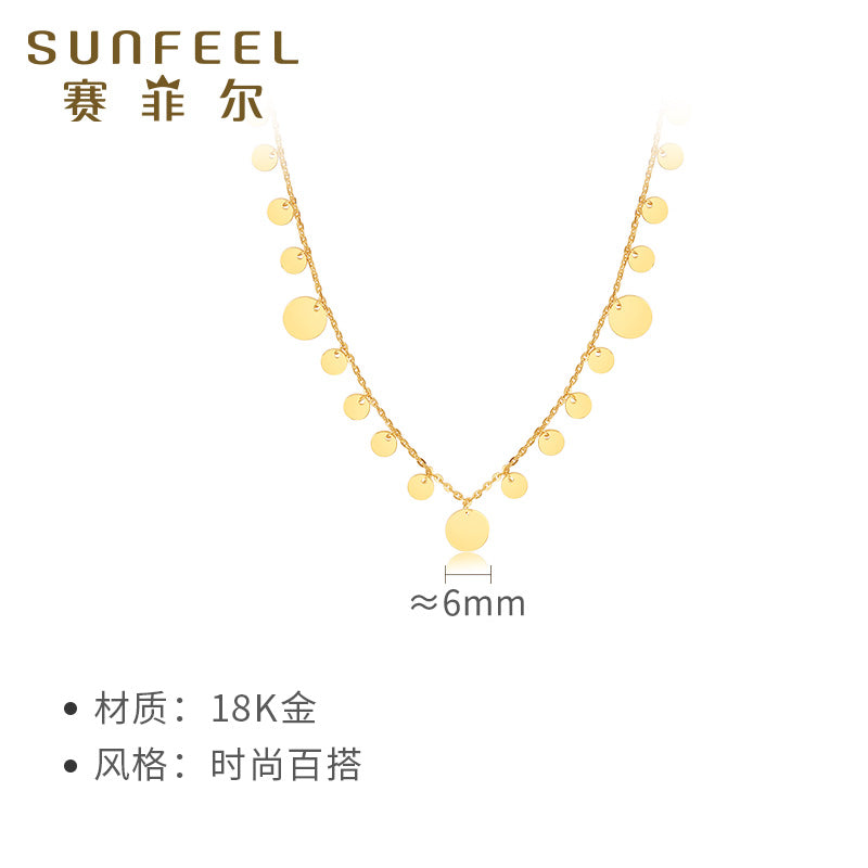 Collier pendentif disque en or 18 carats de SUNFEEL : une chaîne de clavicule chic et élégante pour votre petite amie à la mode