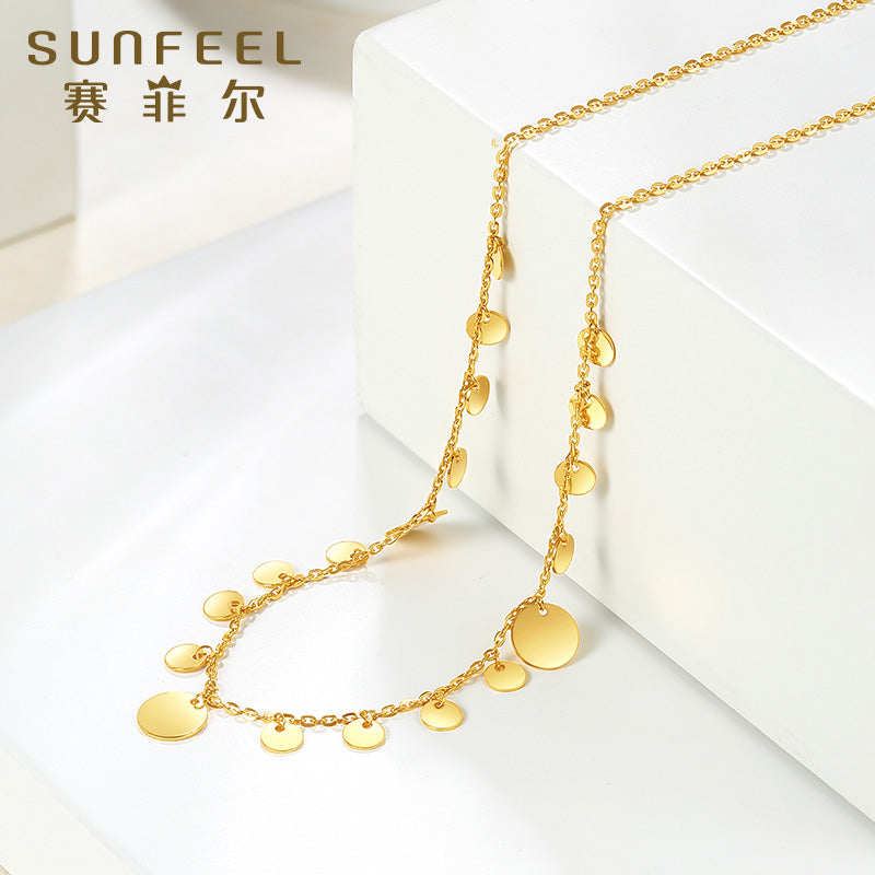 Collier pendentif disque en or 18 carats de SUNFEEL : une chaîne de clavicule chic et élégante pour votre petite amie à la mode