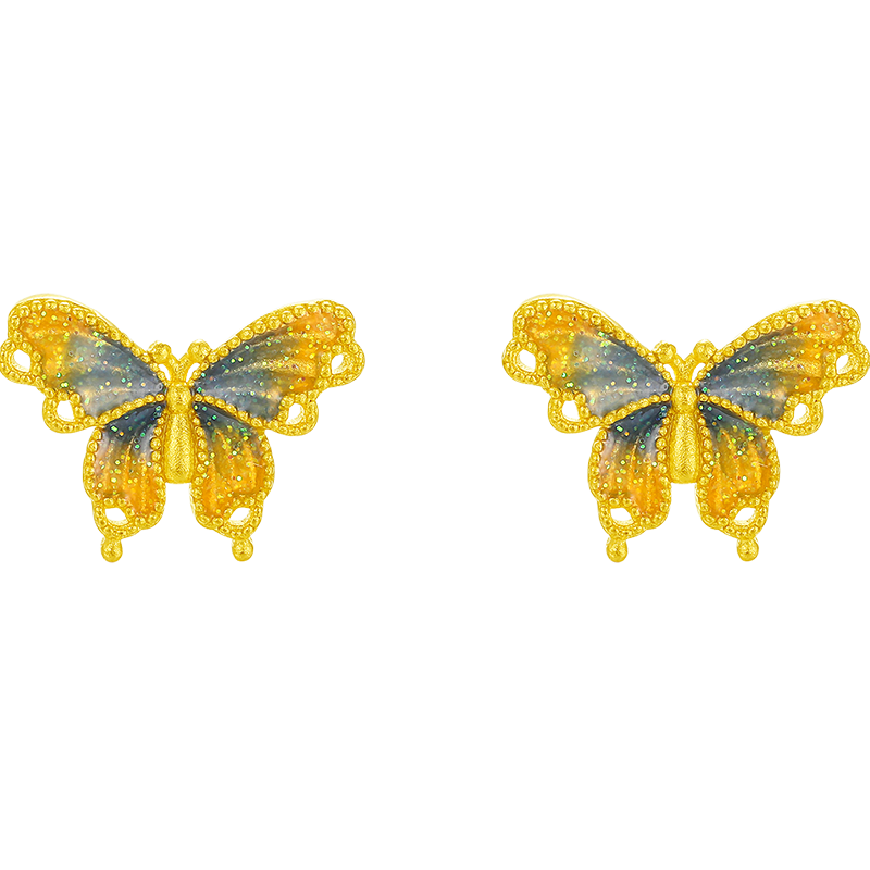 Boucles d'oreilles papillon SUNFEEL en or 24 carats, délicates et véritables, en or jaune et bleu, pour femme