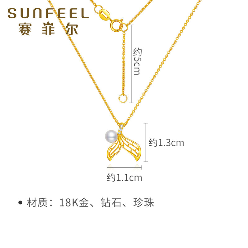Collier pendentif queue de sirène en or 18 carats avec diamants et perles de SUNFEEL : un cadeau fascinant pour votre bien-aimée