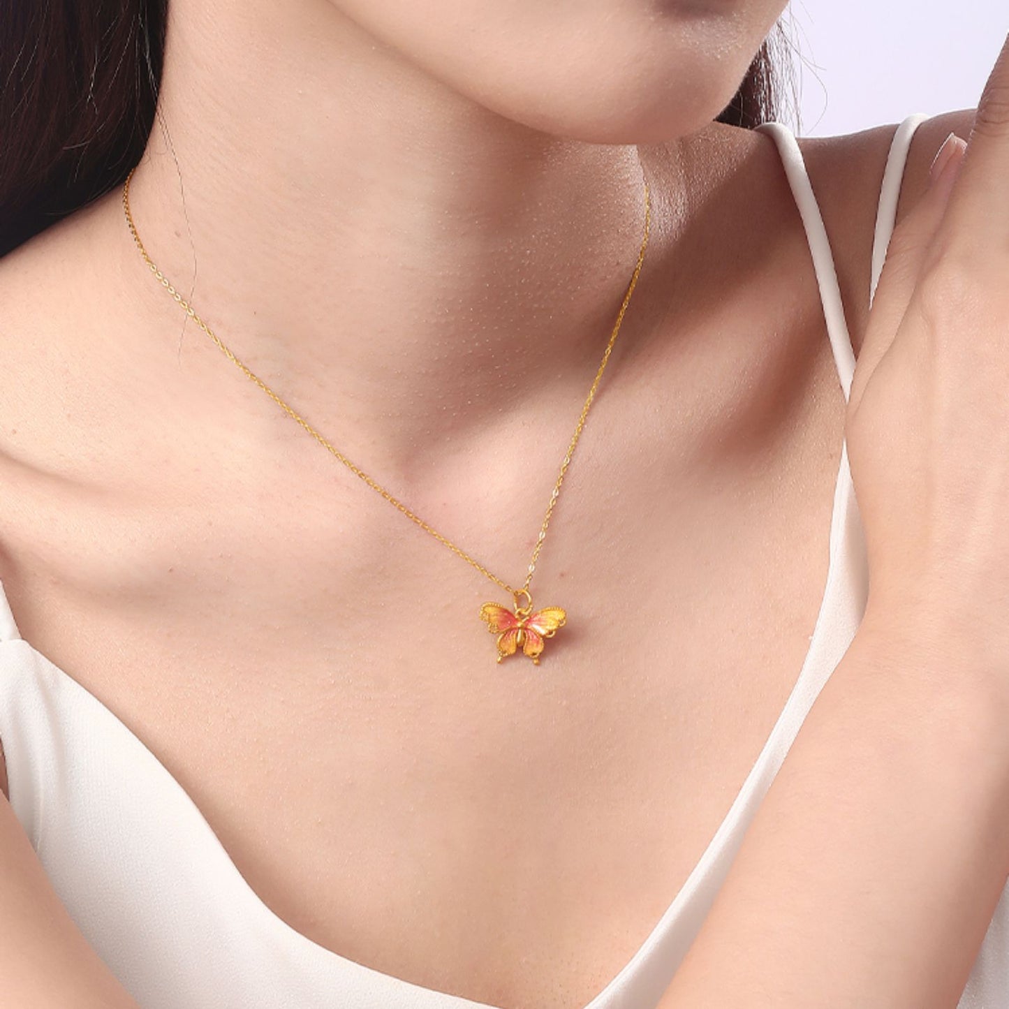 Collier pendentif papillon en or 24 carats SUNFEEL, pendentif étoile rose, bijoux en or massif véritable, cadeaux pour femmes