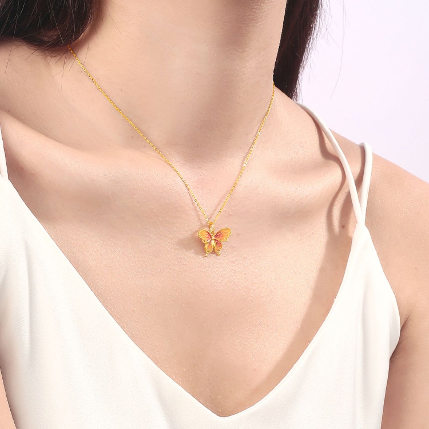 Collier pendentif papillon en or 24 carats SUNFEEL, pendentif étoile rose, bijoux en or massif véritable, cadeaux pour femmes