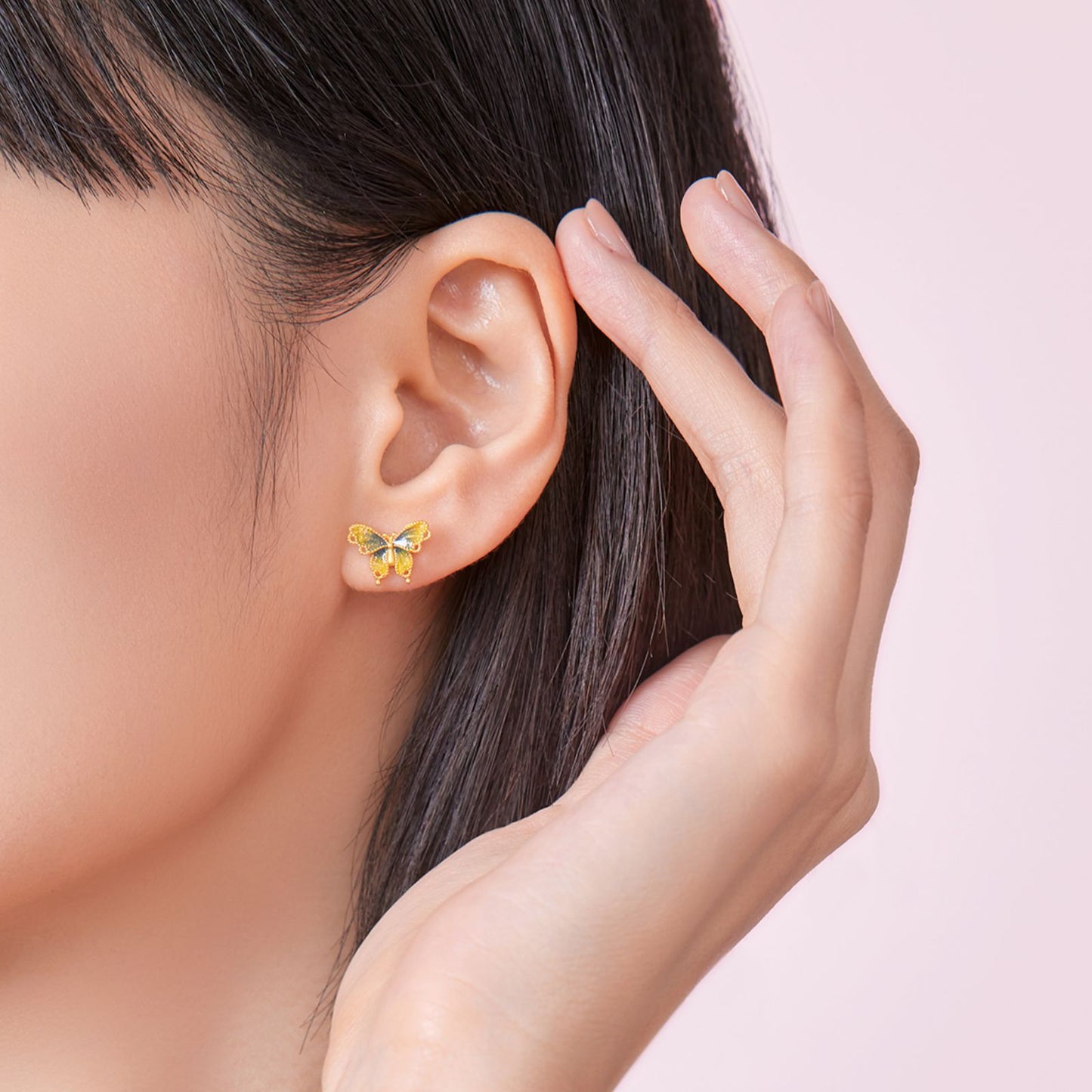 Boucles d'oreilles papillon SUNFEEL en or 24 carats, délicates et véritables, en or jaune et bleu, pour femme