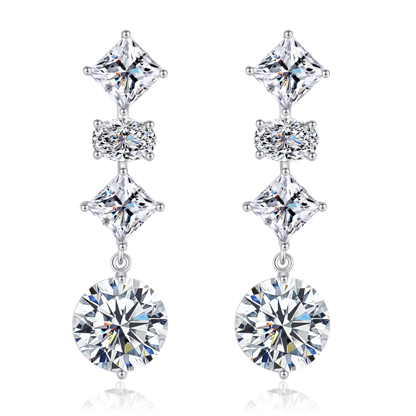 SUNFEEL 14K White Gold Plated Sterling Silver Cubic Zirconia Drop Dangle Earrings For Women, Wedding Earrings For Brides Bridesmaid, Bridal Jewelry Gift For Prom Birthday Anniversary