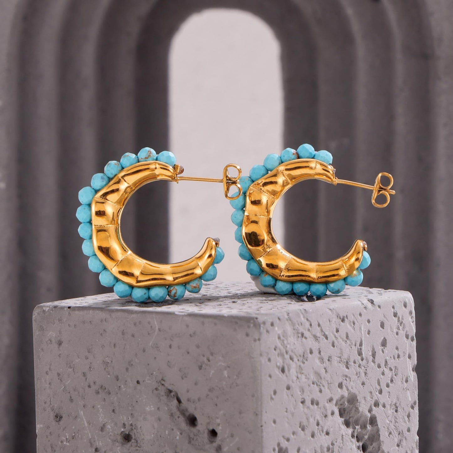 SUNFEEL Beaded Hoop Earrings 14K Gold Colorful Bead Earrings Chic Dangle Earrings Wedding Birthday Jewelry for Women