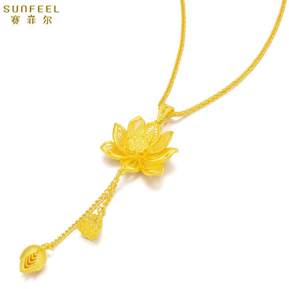 SUNFEEL 24K Gold Filigree Lotus Pendant Golden Lotus Necklace Pendant Jewelry Gifts