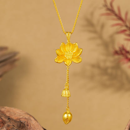 SUNFEEL 24K Gold Filigree Lotus Pendant Golden Lotus Necklace Pendant Jewelry Gifts