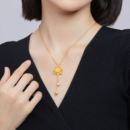 SUNFEEL 24K Gold Filigree Lotus Pendant Golden Lotus Necklace Pendant Jewelry Gifts