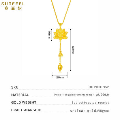 SUNFEEL 24K Gold Filigree Lotus Pendant Golden Lotus Necklace Pendant Jewelry Gifts