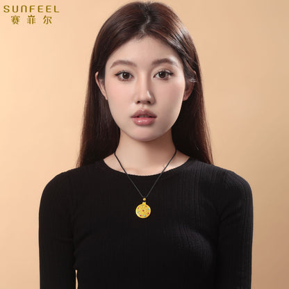 SUNFEEL 24K Gold Enamel Compass Pendant Auspicious Eight Treasures Compass Pendant Necklace for Gifts