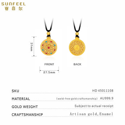 SUNFEEL 24K Gold Enamel Compass Pendant Auspicious Eight Treasures Compass Pendant Necklace for Gifts