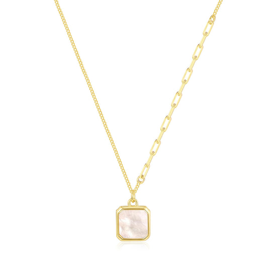 SUNFEEL Mother of Pearl Pendant Necklace for Women 14K Gold Plated Sterling Silver Necklace Dainty Jewelry Gifts for Mom Wife Girlfriend Bridal for Wedding Prom Birthday Anniversary Party, Length 16+2 Inch