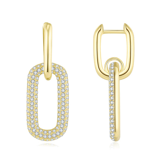 SUNFEEL Gold Paperclip Earrings for Women Trendy, 14K Gold Plated 925 Sterling Silver Dainty Paperclip Cubic Zirconia Dangle Earrings, Hypoallergenic Fashion Gold Jewelry Gifts for Women