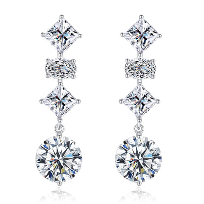 SUNFEEL 14K White Gold Plated Sterling Silver Cubic Zirconia Drop Dangle Earrings For Women, Wedding Earrings For Brides Bridesmaid, Bridal Jewelry Gift For Prom Birthday Anniversary
