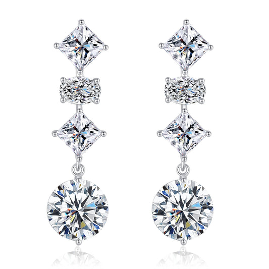 SUNFEEL 14K White Gold Plated Sterling Silver Cubic Zirconia Drop Dangle Earrings For Women, Wedding Earrings For Brides Bridesmaid, Bridal Jewelry Gift For Prom Birthday Anniversary